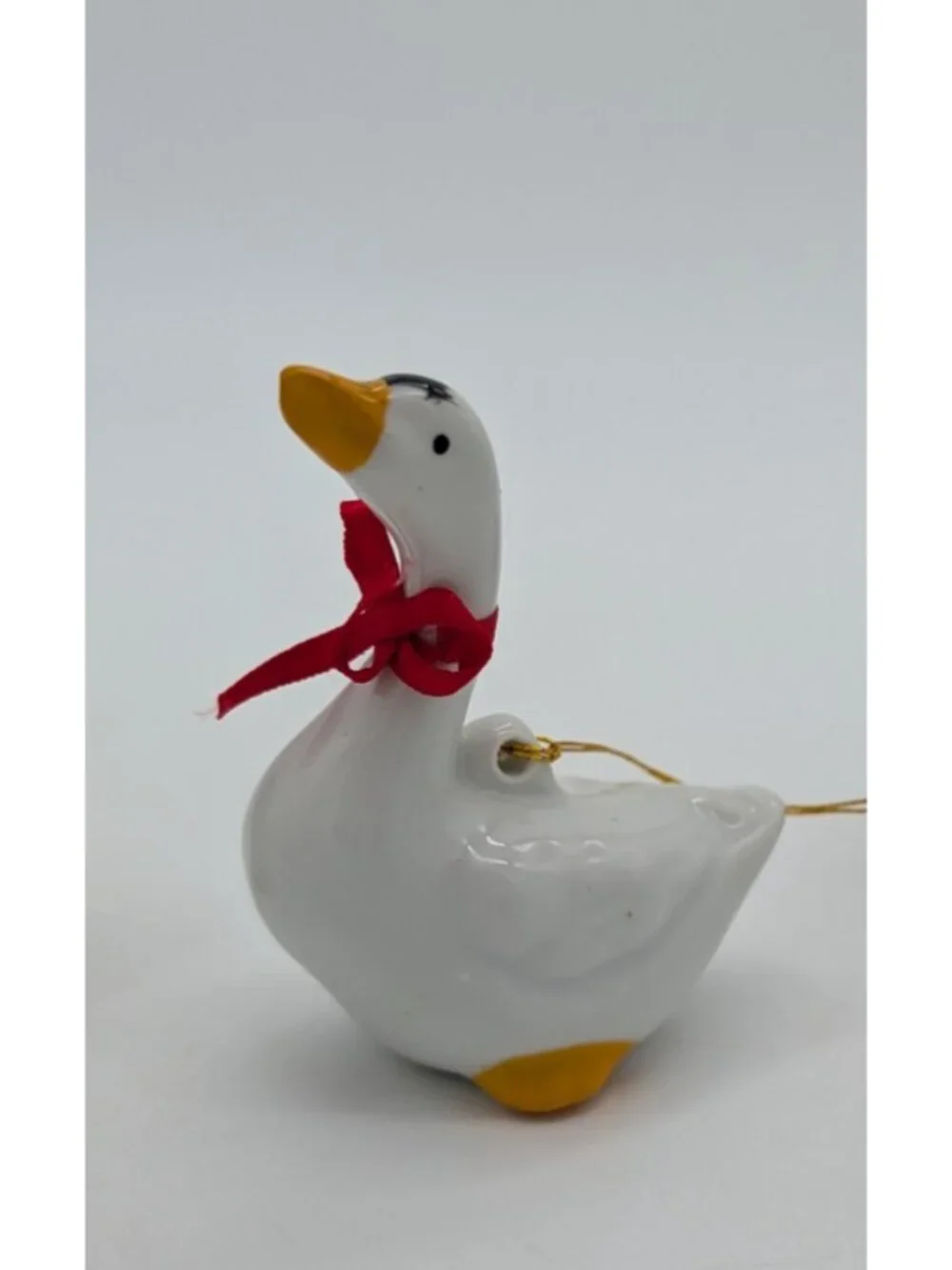 lot of 3 WHITE CERAMIC DUCK GOOSE geese w/RED BOW 2.5” ORNAMENT